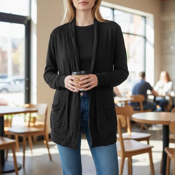 Alfani Womens Casual Drape Cardigan With Pockets Black Size XS - Picture 1 of 3